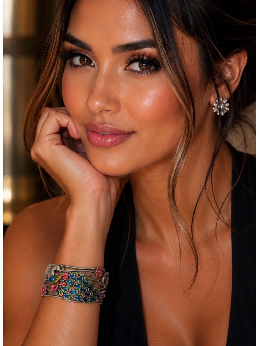 Sterling Silver Peacock Bangle Bracelet Cuff